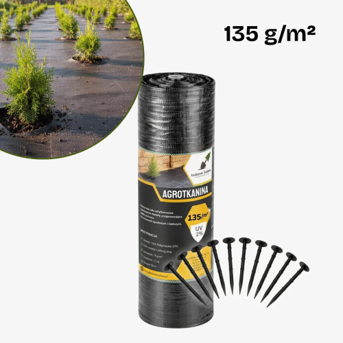 Agrotkanina czarna na chwasty 135 g/m² + szpilki